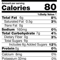 Nutrition facts label with 80 calories per serving.