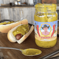 Hot dogs with Hatch mild mustard.