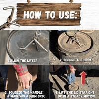 Here's an alt tag for the image: Four steps to safely lift a Dutch oven lid.