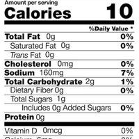 Nutrition facts label with 10 calories per serving.