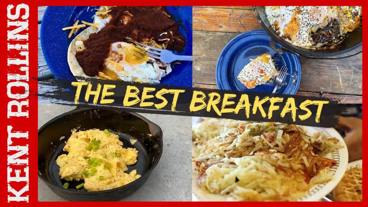 A collage of different types of breakfast foods.