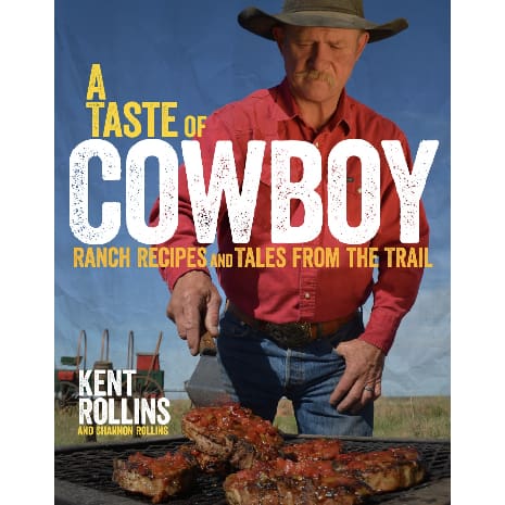 Cowboy cookbook with grilled meat and man.