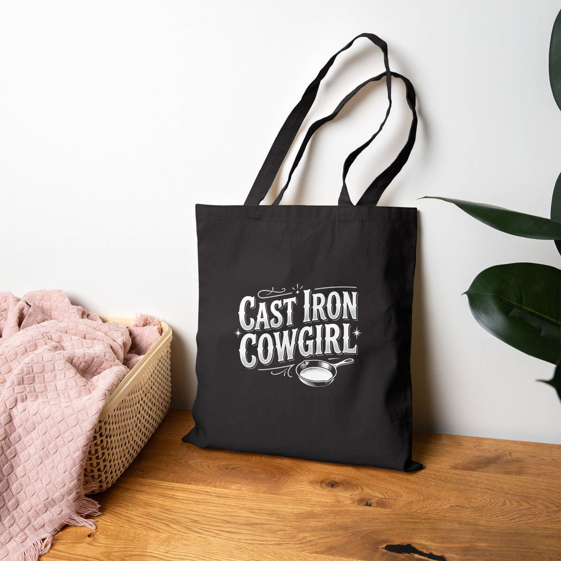Cast Iron Cowgirl Black Cotton Canvas Tote Bag
