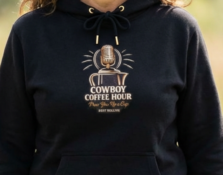 Cowboy Coffee Hour Podcast Hoodie - Pour You Up A Cup