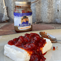 Cream cheese topped with cowboy chutney.