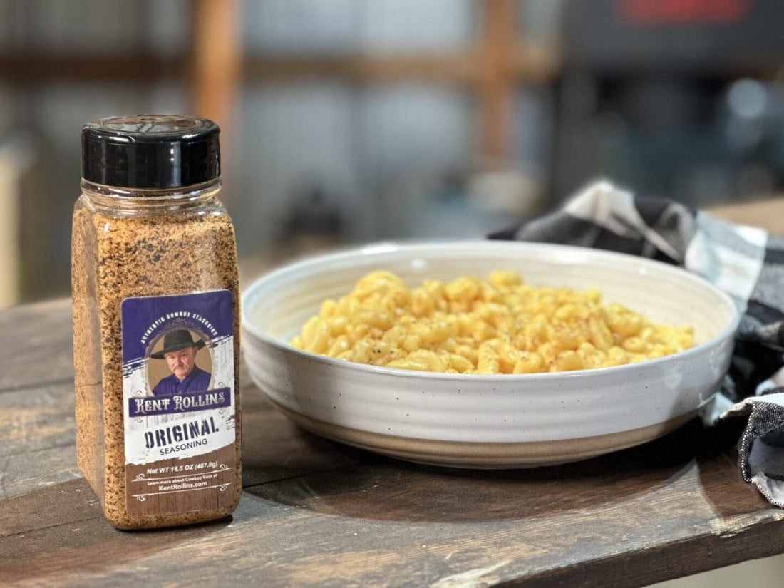 Kent Rollins Original seasoning on mac and cheese.