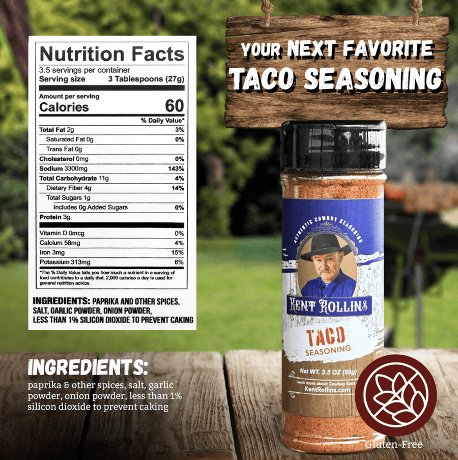 Kent Rollins Taco Seasoning, gluten-free.
