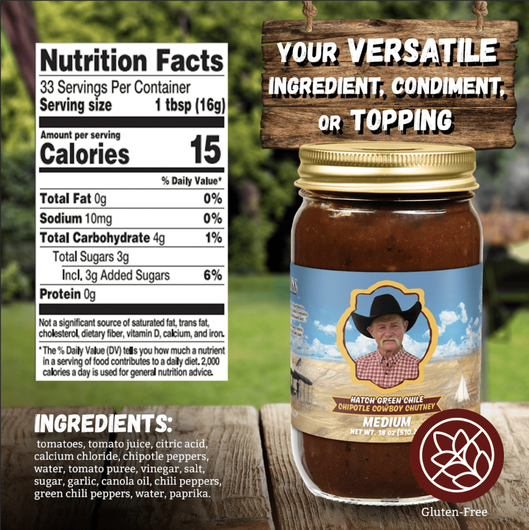 Hatch green chile chipotle chutney label.