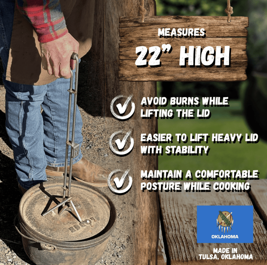 Here's an alt tag for the image: 22" high Dutch oven lid lifter.