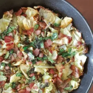 A close up of food in a pan on the table