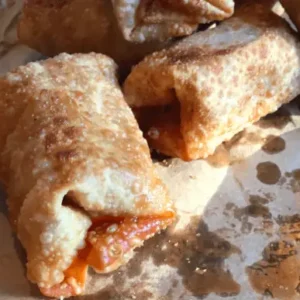 Fried egg rolls on a brown paper plate.