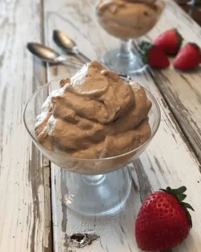 Chocolate mousse in a glass bowl.