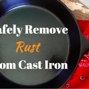 Cast iron skillet with rust removal tips.