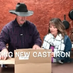 Unboxing a new cast iron skillet.