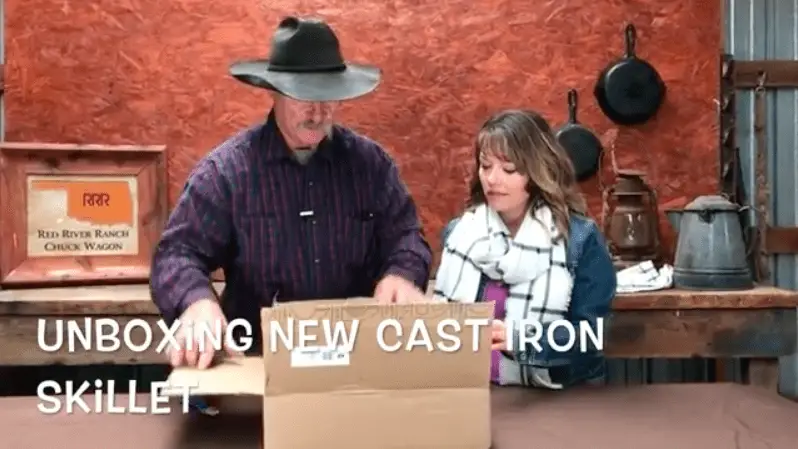 Unboxing a new cast iron skillet.