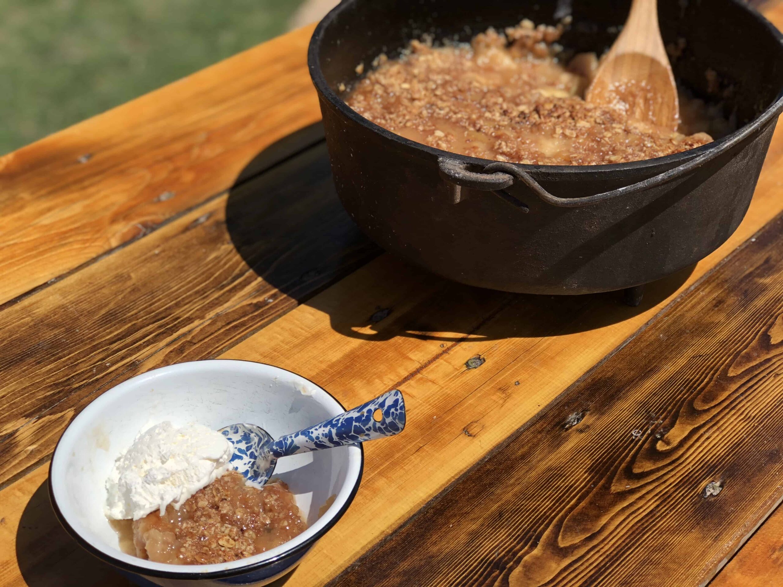 Fresh Peach Cobbler in Lodge Camp Dutch Oven 