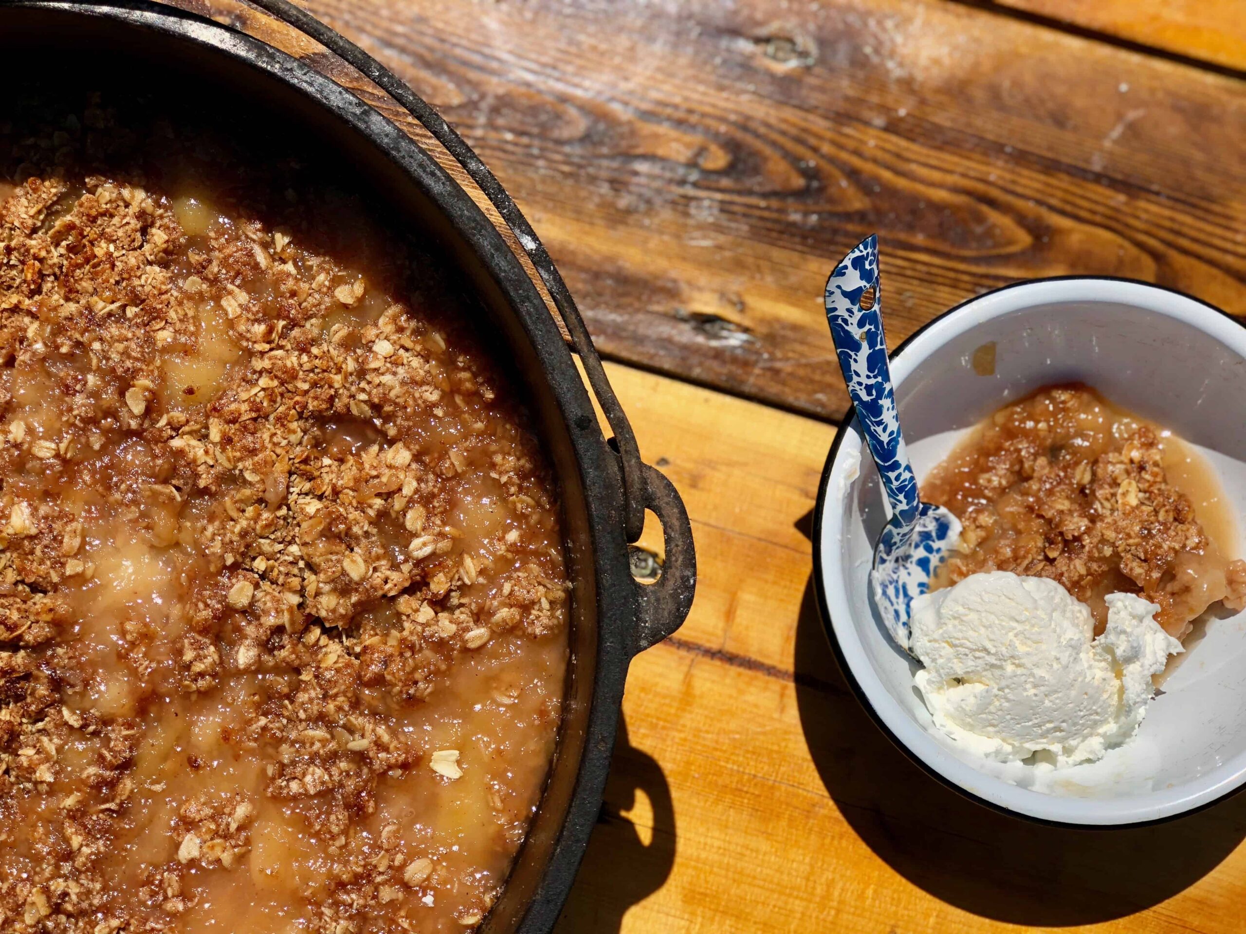 Fresh Peach Cobbler in Lodge Camp Dutch Oven 