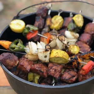 Grilled skewers with meat and vegetables.