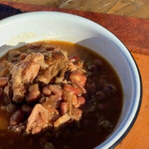 Bowl of beans and meat stew.