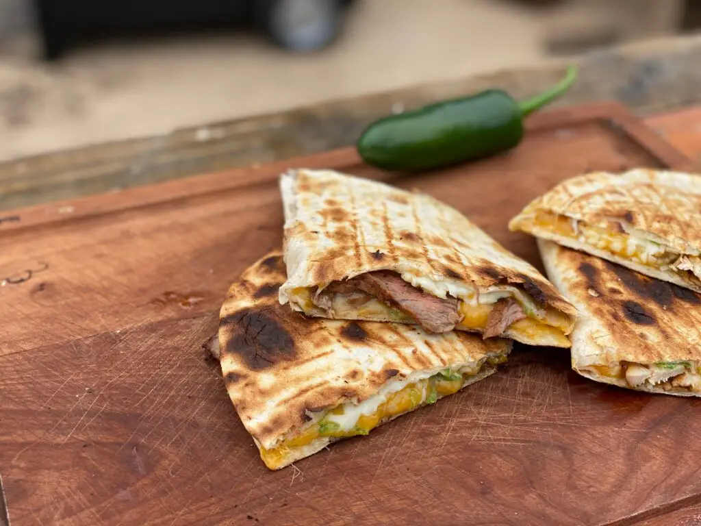 Grilled quesadillas with steak and cheese.