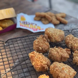 A close up of some food on a grill