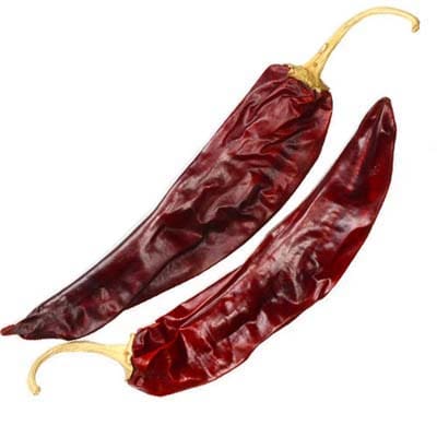 Two dried red chili peppers.