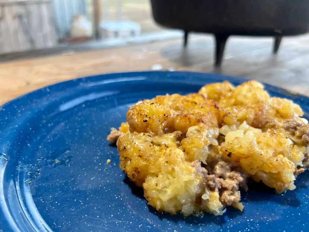 A blue plate with some food on it