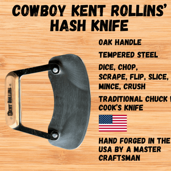 Cowboy Kent Rollins Hash Knife - Oak Handle - Tempered Steel - Traditional Chuck Wagon Knife - American Flag - Made in USA by a master craftsman