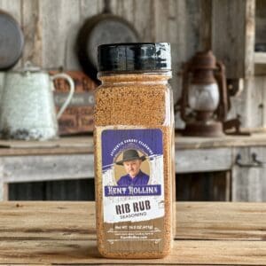 Kent Rollin's rib rub seasoning jar.