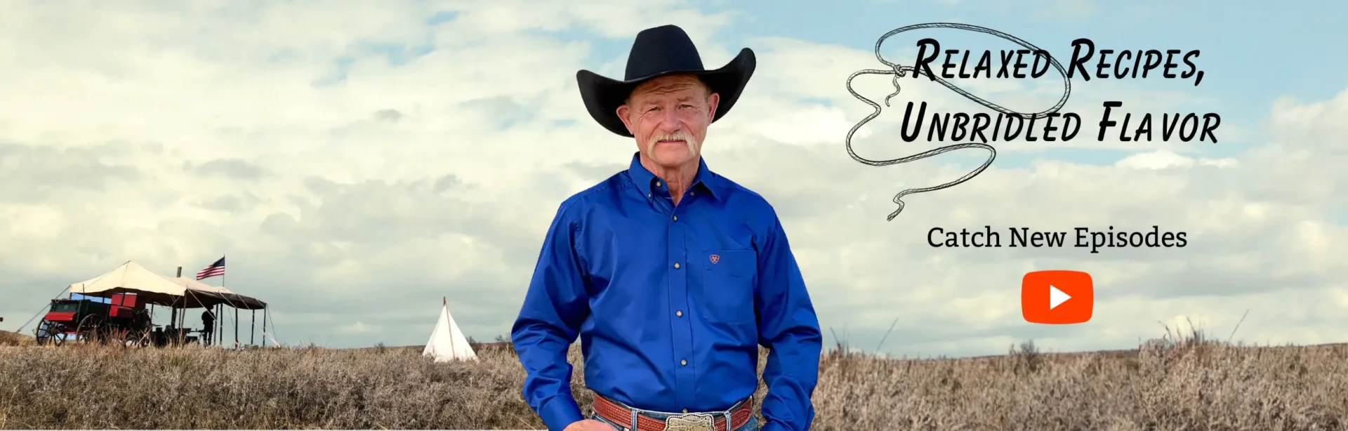 Man in cowboy hat with show title.