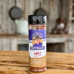 Kent Rollins chili seasoning jar.