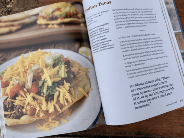 Indian tacos with beef, cheese, and lettuce.