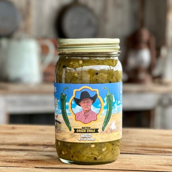 Jar of mild Hatch green chile salsa.