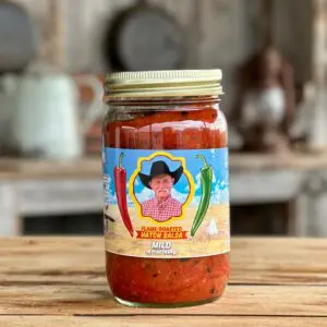 Mild flame-roasted hatch salsa jar.