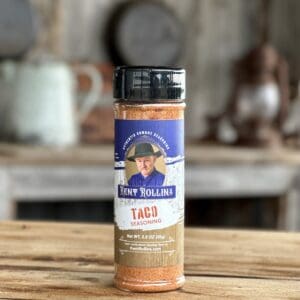 Kent Rollins Taco Seasoning 3.5 oz jar.