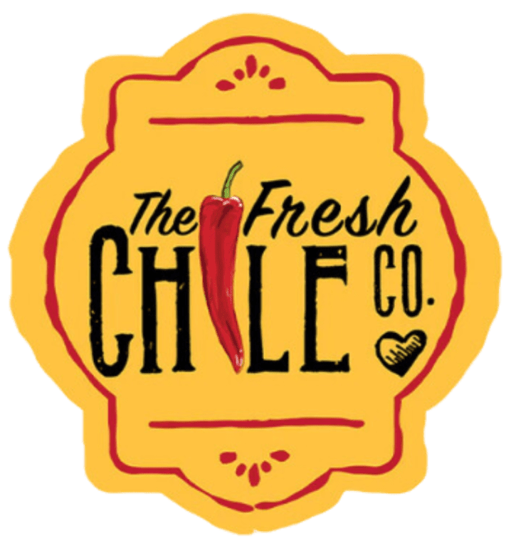 A yellow and red logo for the fresh chile company.