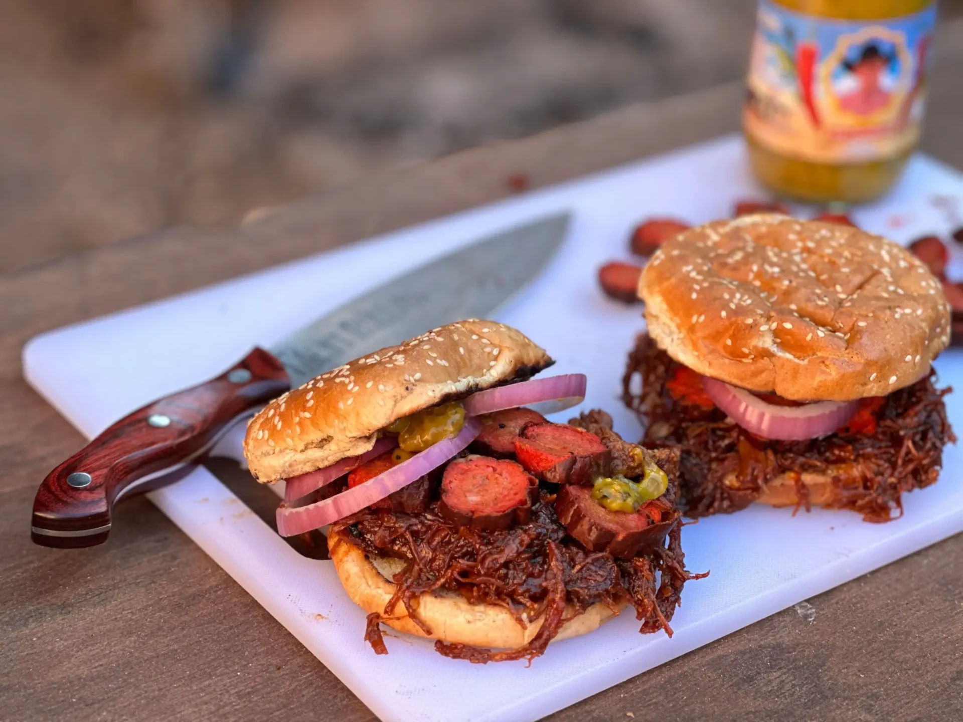 A close up of a sandwich on a cutting board