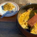 A pan of food on top of a table.