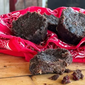 Dark chocolate squares on red bandana.