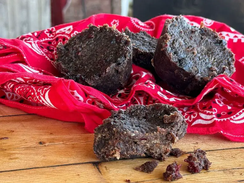 Dark chocolate squares on red bandana.