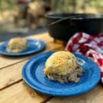 Campfire biscuit with savory stew.