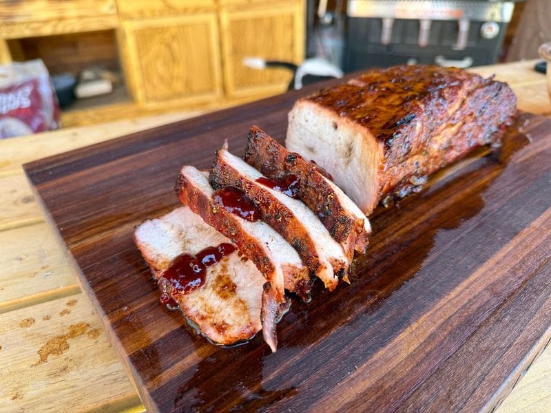 smoked pork loin featured Smoked pork loin with chipotle raspberry sauce